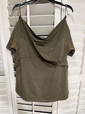 New York & Company Olive Green Draped Off-Shoulder Top